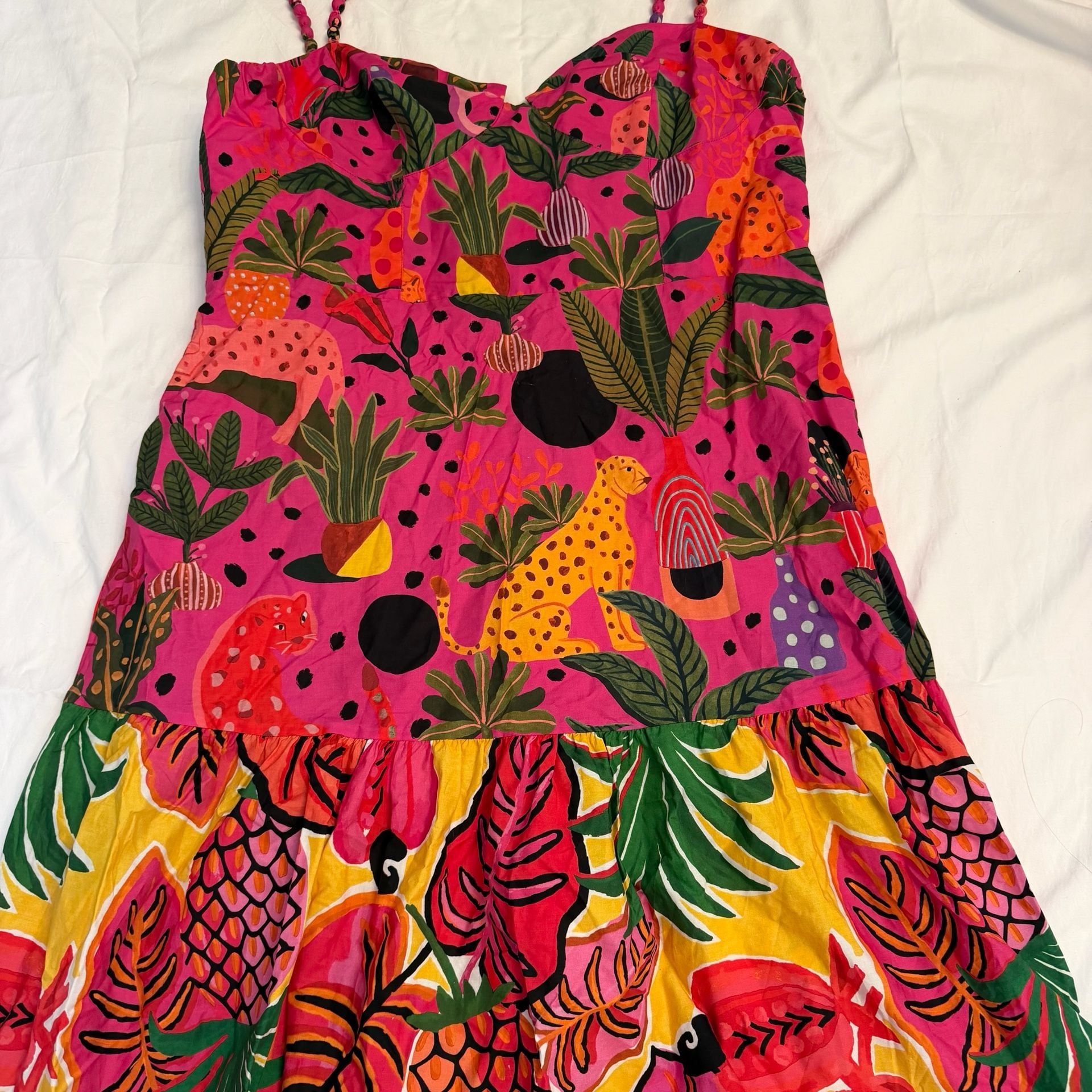 FARM Rio Pop Leopards Mixed Midi Dress Size XL Pink Tropical 2