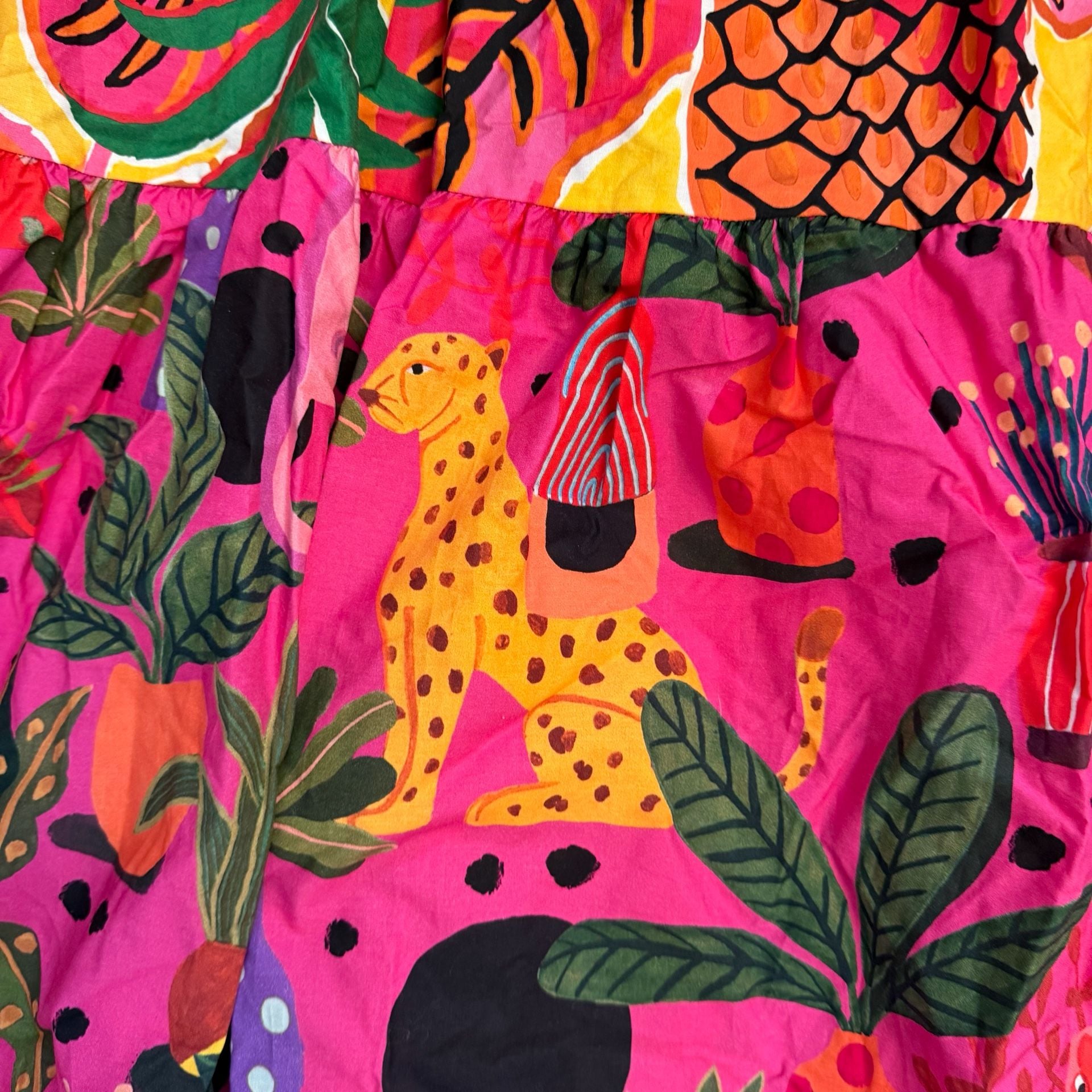 FARM Rio Pop Leopards Mixed Midi Dress Size XL Pink Tropical 3