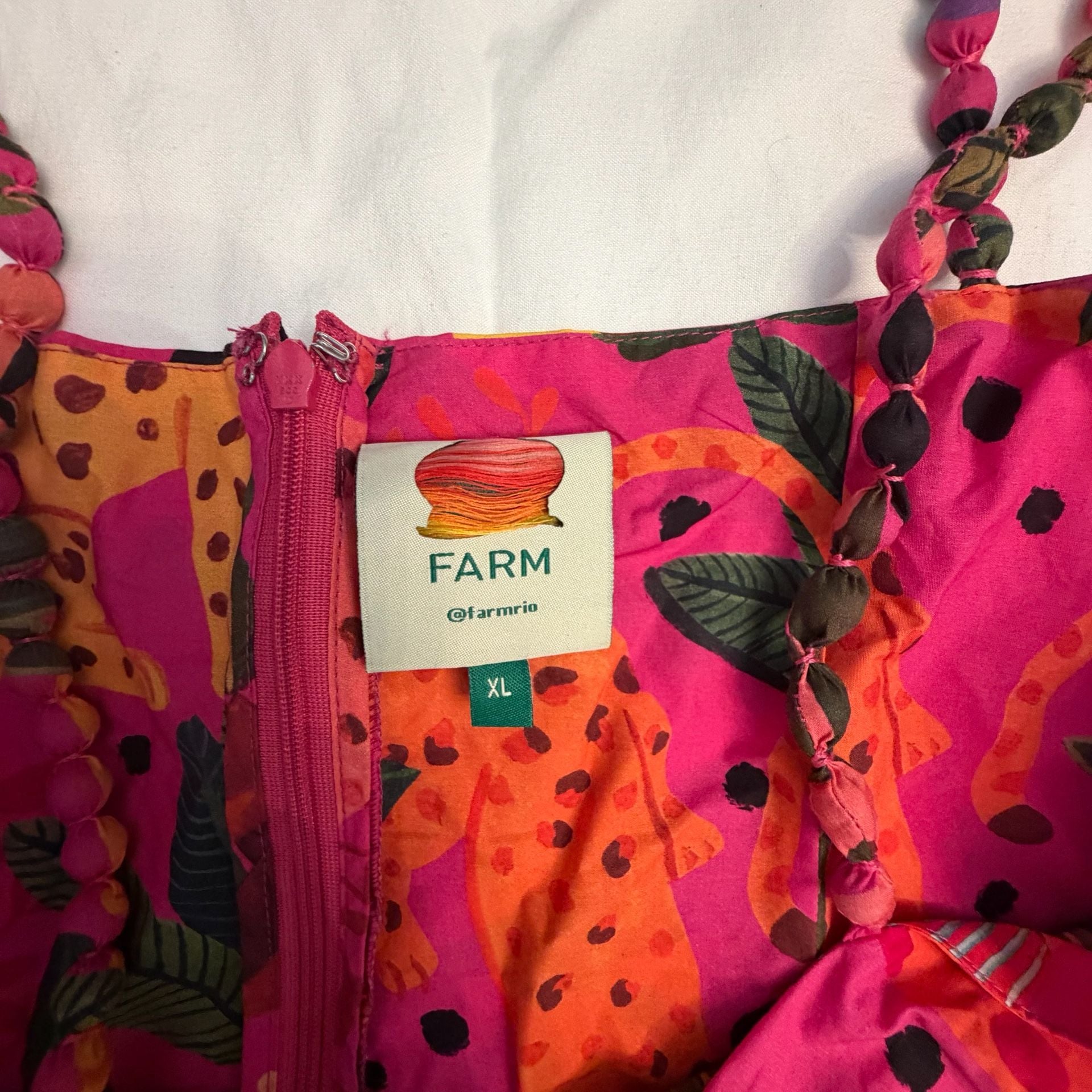 FARM Rio Pop Leopards Mixed Midi Dress Size XL Pink Tropical 5