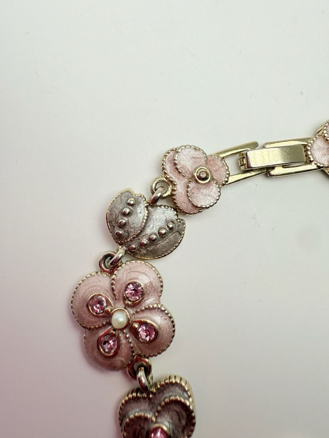 Monet Flower Butterfly Charm Bracelet Pink Enamel Rhinestone Silver Tone 5