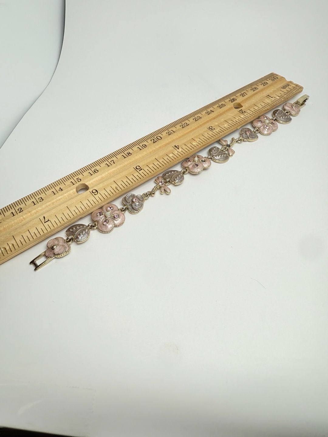 Monet Flower Butterfly Charm Bracelet Pink Enamel Rhinestone Silver Tone 11