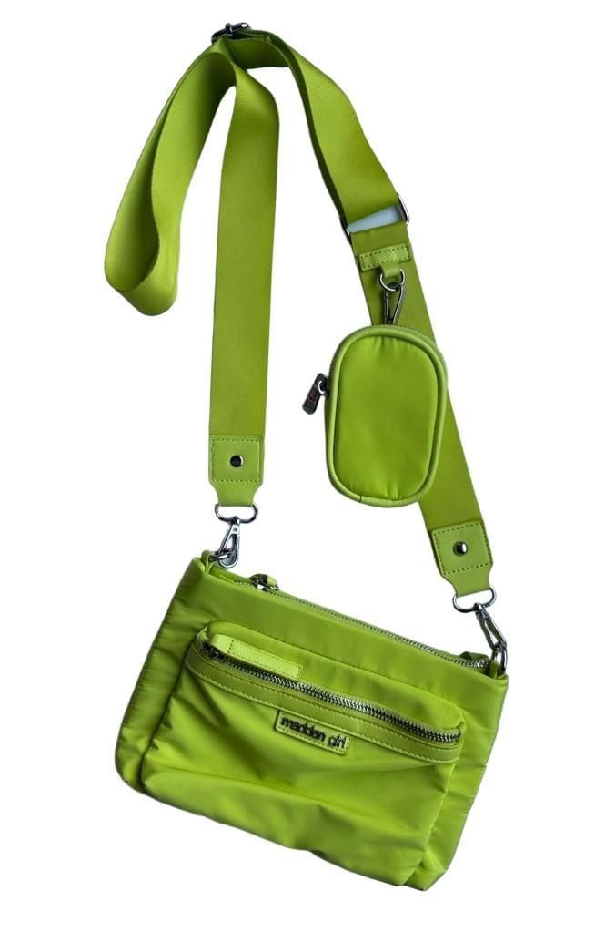 Madden Girl Crossbody Bag Lime Green Nylon with Pouch 2