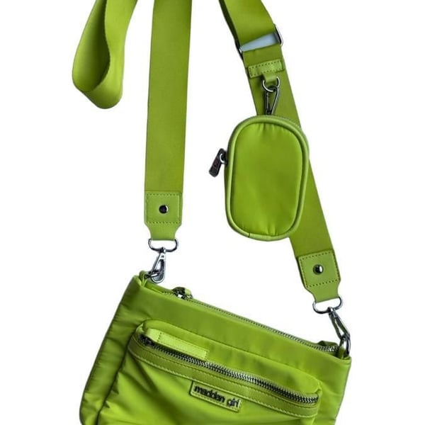 Madden Girl Crossbody Bag Lime Green Nylon with Pouch