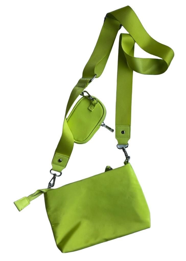 Madden Girl Crossbody Bag Lime Green Nylon with Pouch 3