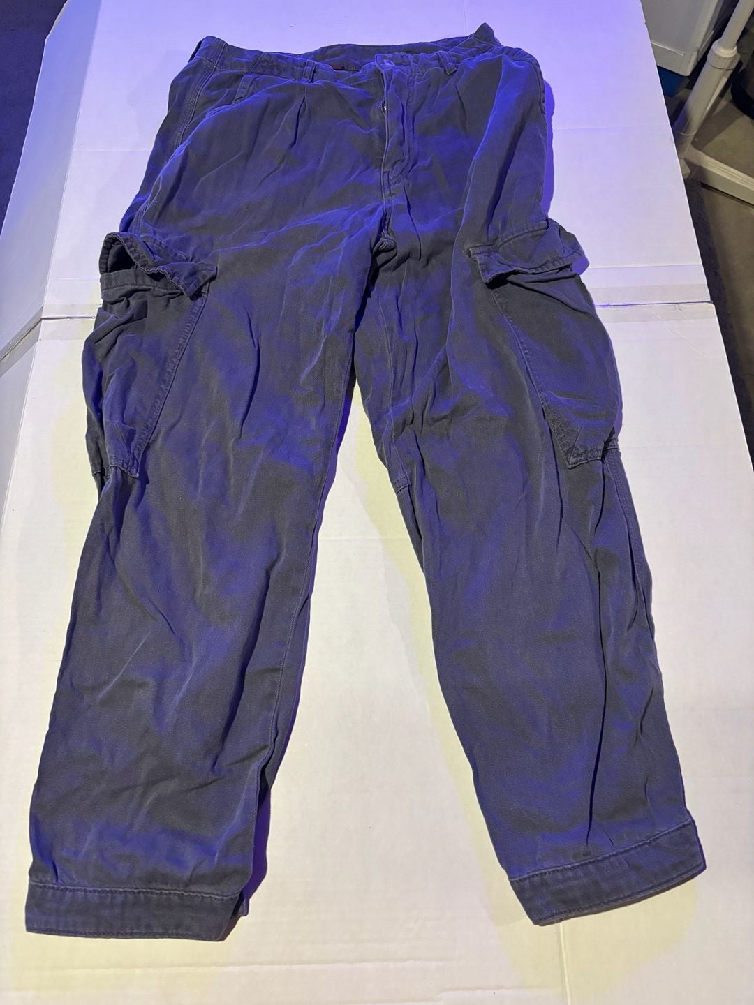 Free People Cargo Pants Size 8 Navy Blue Cotton Linen Blend 2