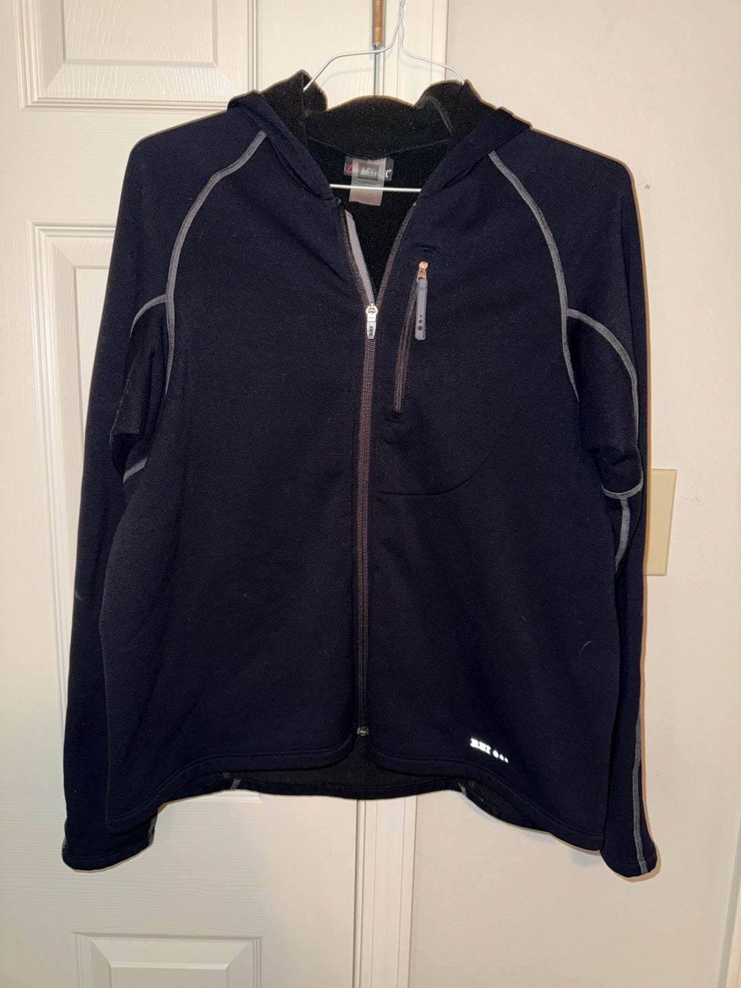REI Polartec Women's Black Full Zip Hooded Fleece Jacket XL 2