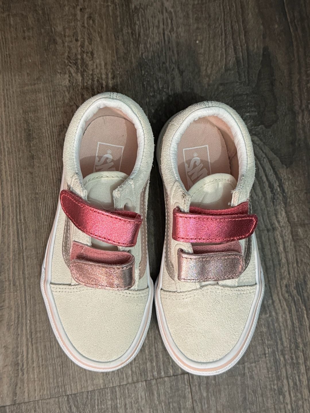 Vans Old Skool V Glitter Two Tone Sneakers Size 12.0 Kids White Pink Velcro 2