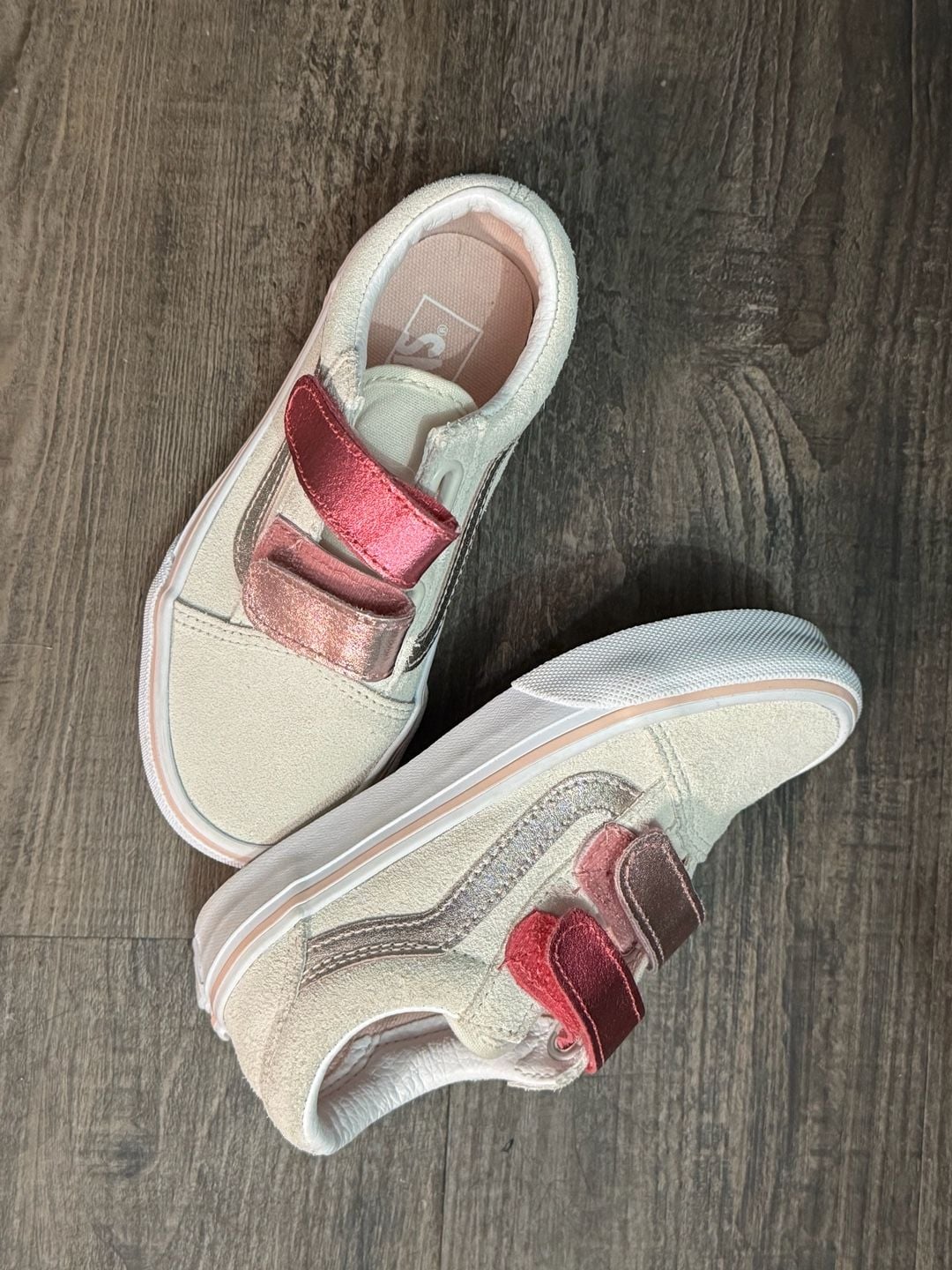 Vans Old Skool V Glitter Two Tone Sneakers Size 12.0 Kids White Pink Velcro 3