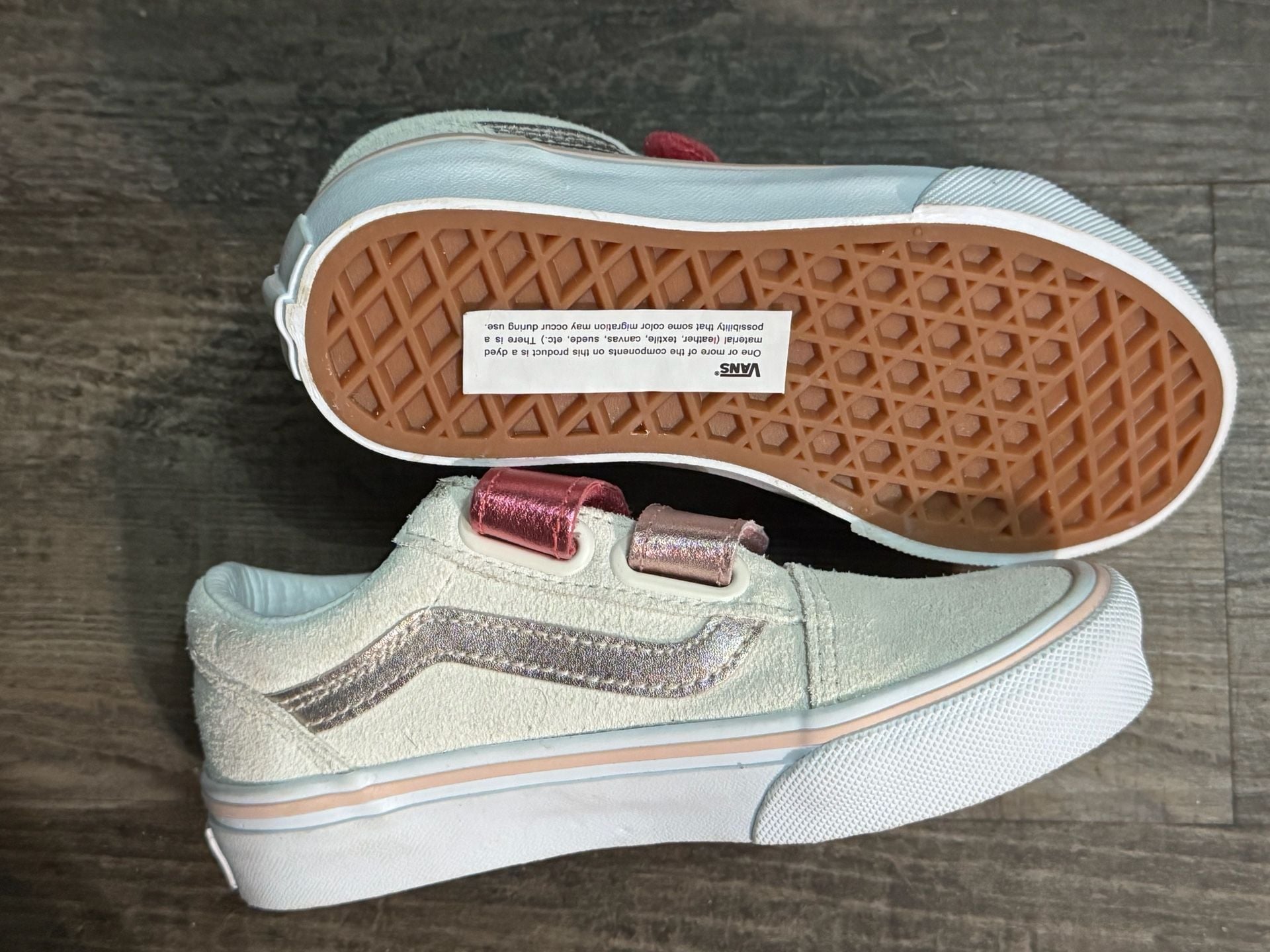 Vans Old Skool V Glitter Two Tone Sneakers Size 12.0 Kids White Pink Velcro 4