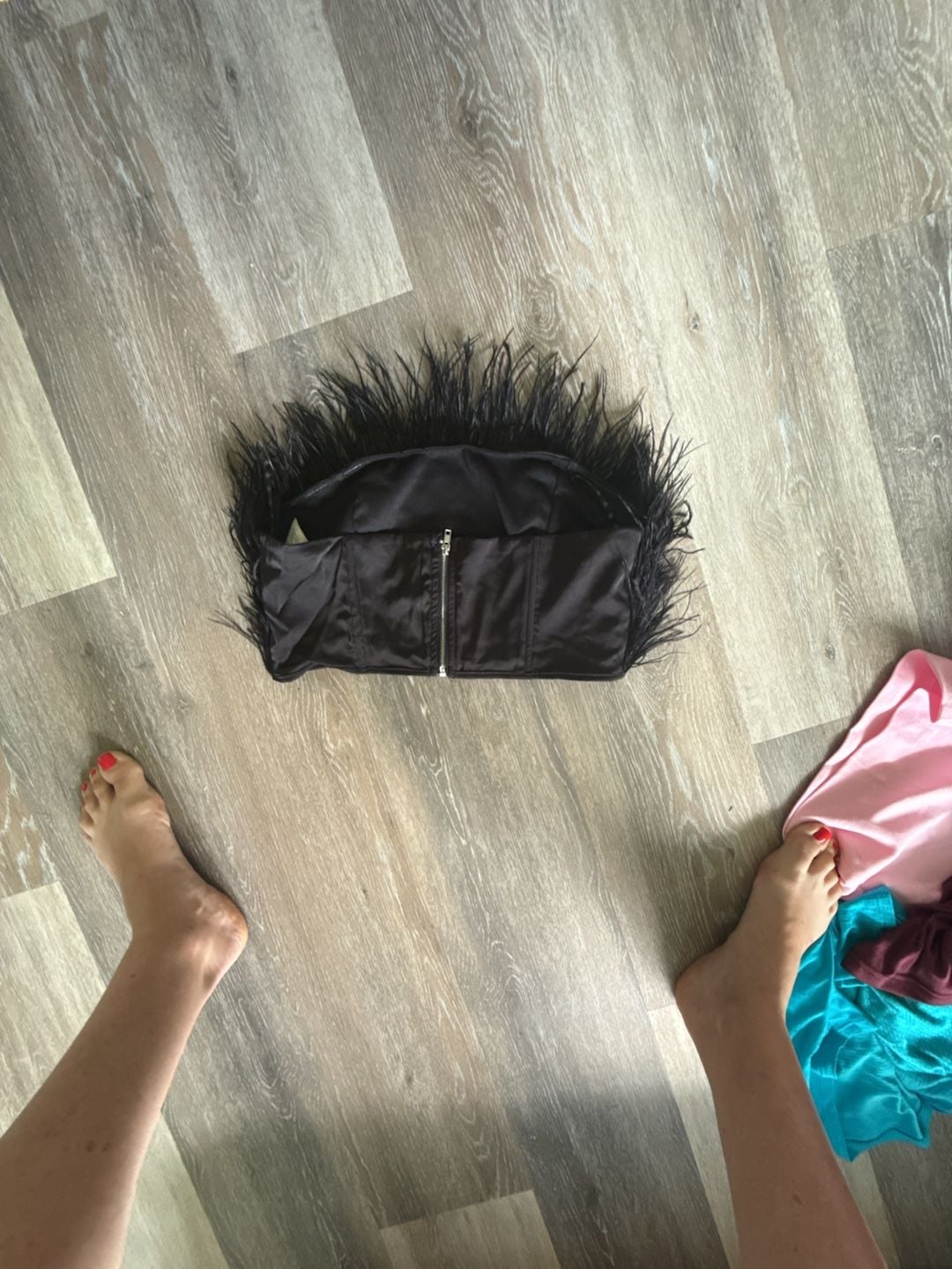 Missguided Black Feathered Corset Size UK 10 US 6 2
