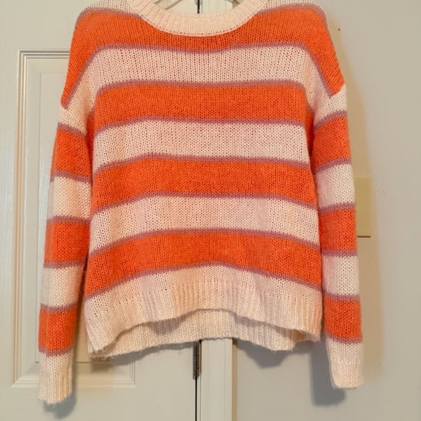 SeaSon Burnt Orange Striped Sweater Size S/M Mohair Blend Knit Pullover
