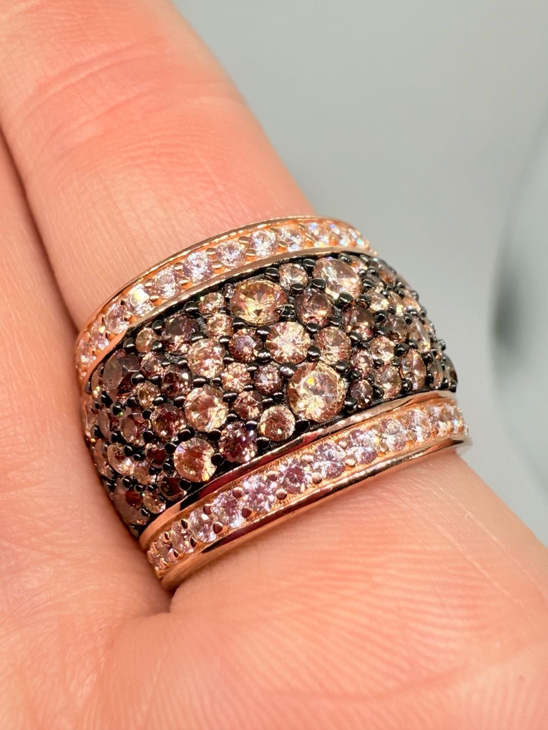 Le Vian Inspired Multi-Stone Pave Wide Band Ring 925 Rose Gold Tone 7