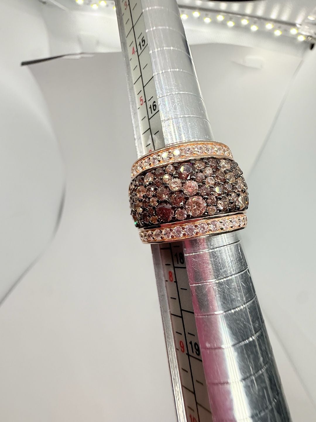 Le Vian Inspired Multi-Stone Pave Wide Band Ring 925 Rose Gold Tone 10
