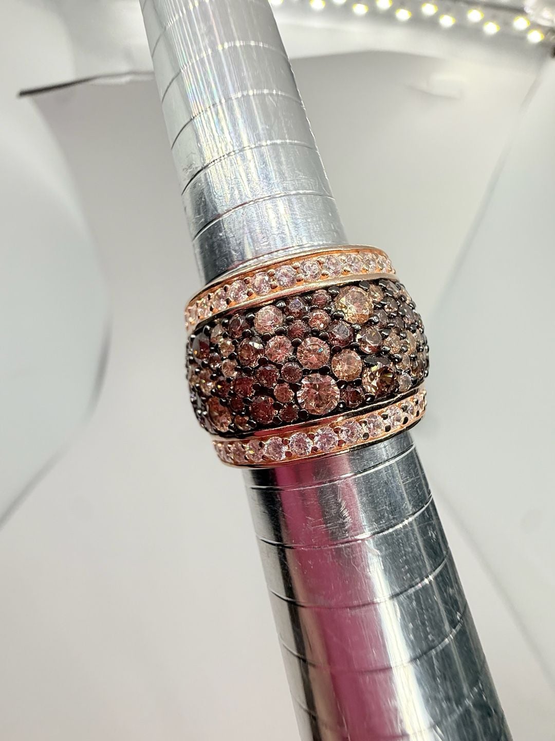 Le Vian Inspired Multi-Stone Pave Wide Band Ring 925 Rose Gold Tone 11