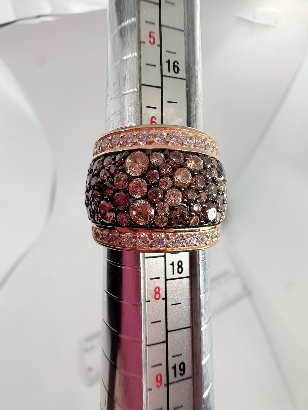 Le Vian Inspired Multi-Stone Pave Wide Band Ring 925 Rose Gold Tone 12