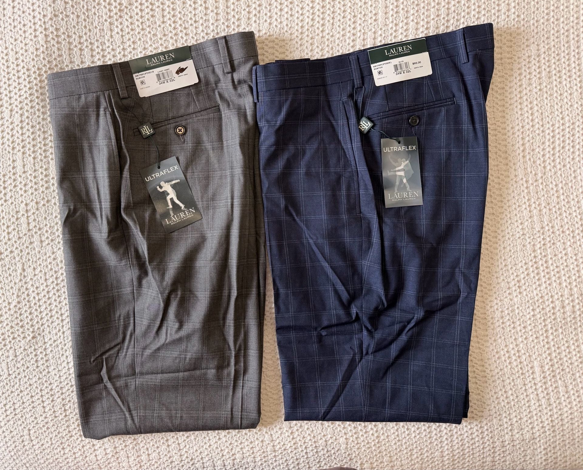 NWT Lauren Ralph Lauren Men’s 34x32 UltraFlex Plaid Dress Pants Bundle Grey & Navy 4
