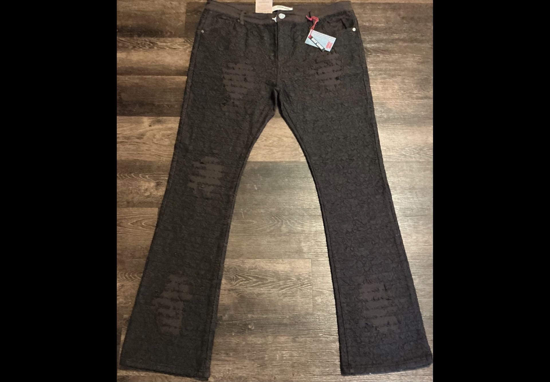 Armor Jeans Brown Stacked Flare Textured Distressed Denim 3
