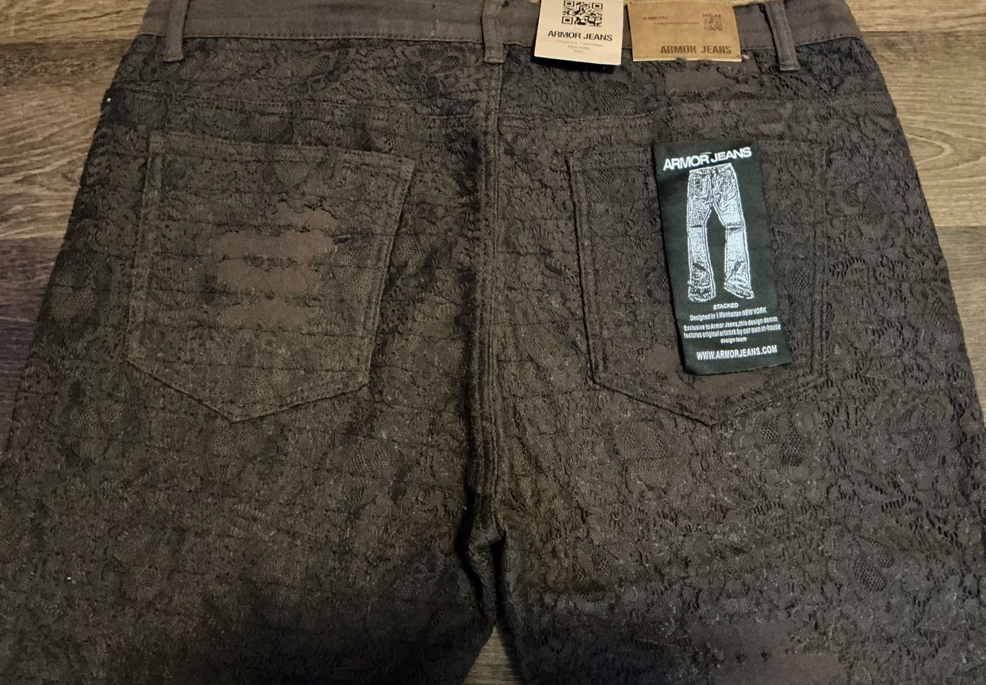 Armor Jeans Brown Stacked Flare Textured Distressed Denim 8