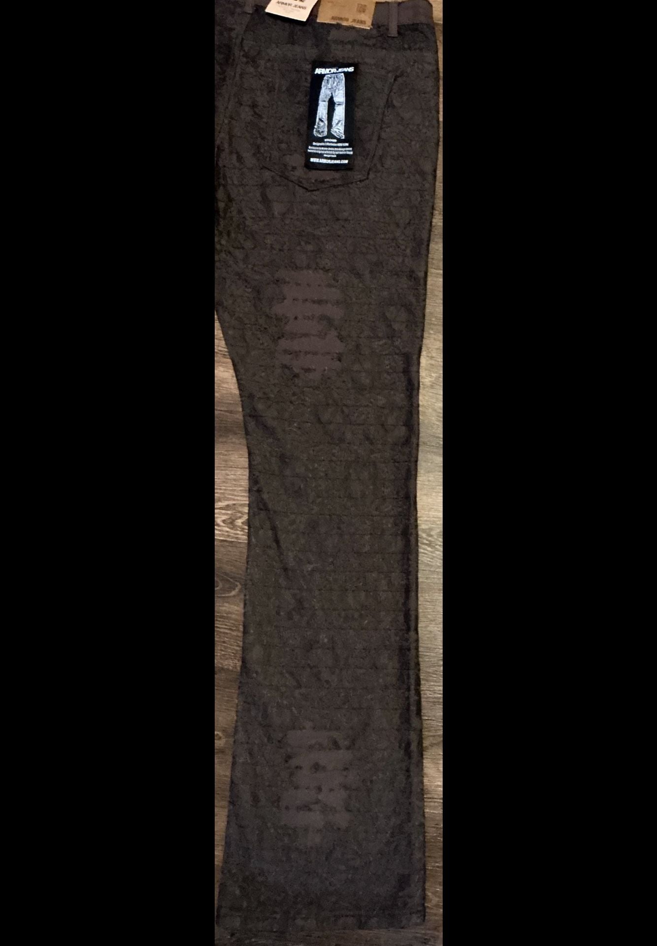 Armor Jeans Brown Stacked Flare Textured Distressed Denim 10