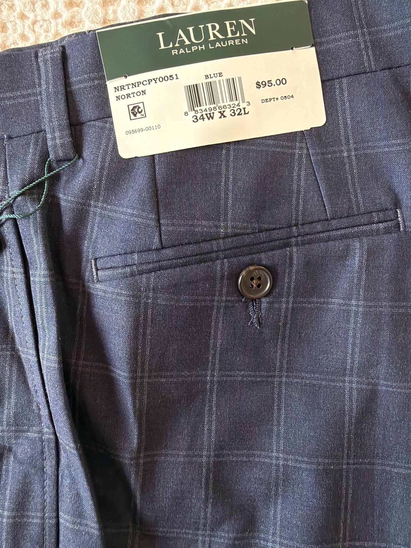 NWT Lauren Ralph Lauren Men’s 34x32 UltraFlex Plaid Dress Pants Bundle Grey & Navy 8