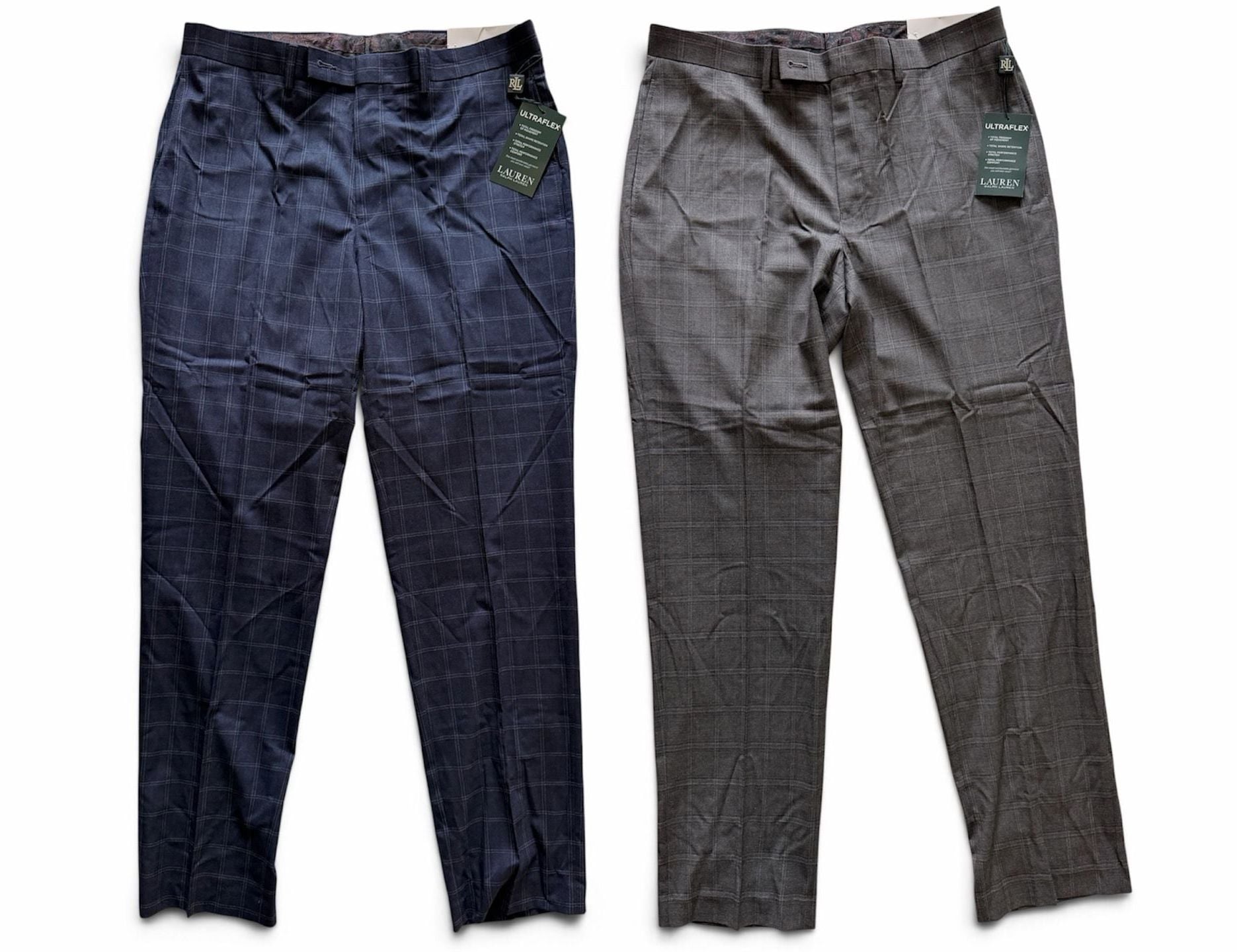 NWT Lauren Ralph Lauren Men’s 34x32 UltraFlex Plaid Dress Pants Bundle Grey & Navy 1