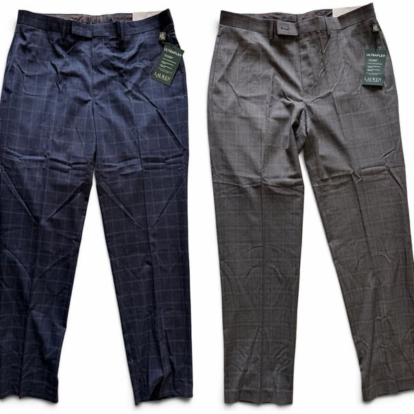 NWT Lauren Ralph Lauren Men’s 34x32 UltraFlex Plaid Dress Pants Bundle Grey & Navy
