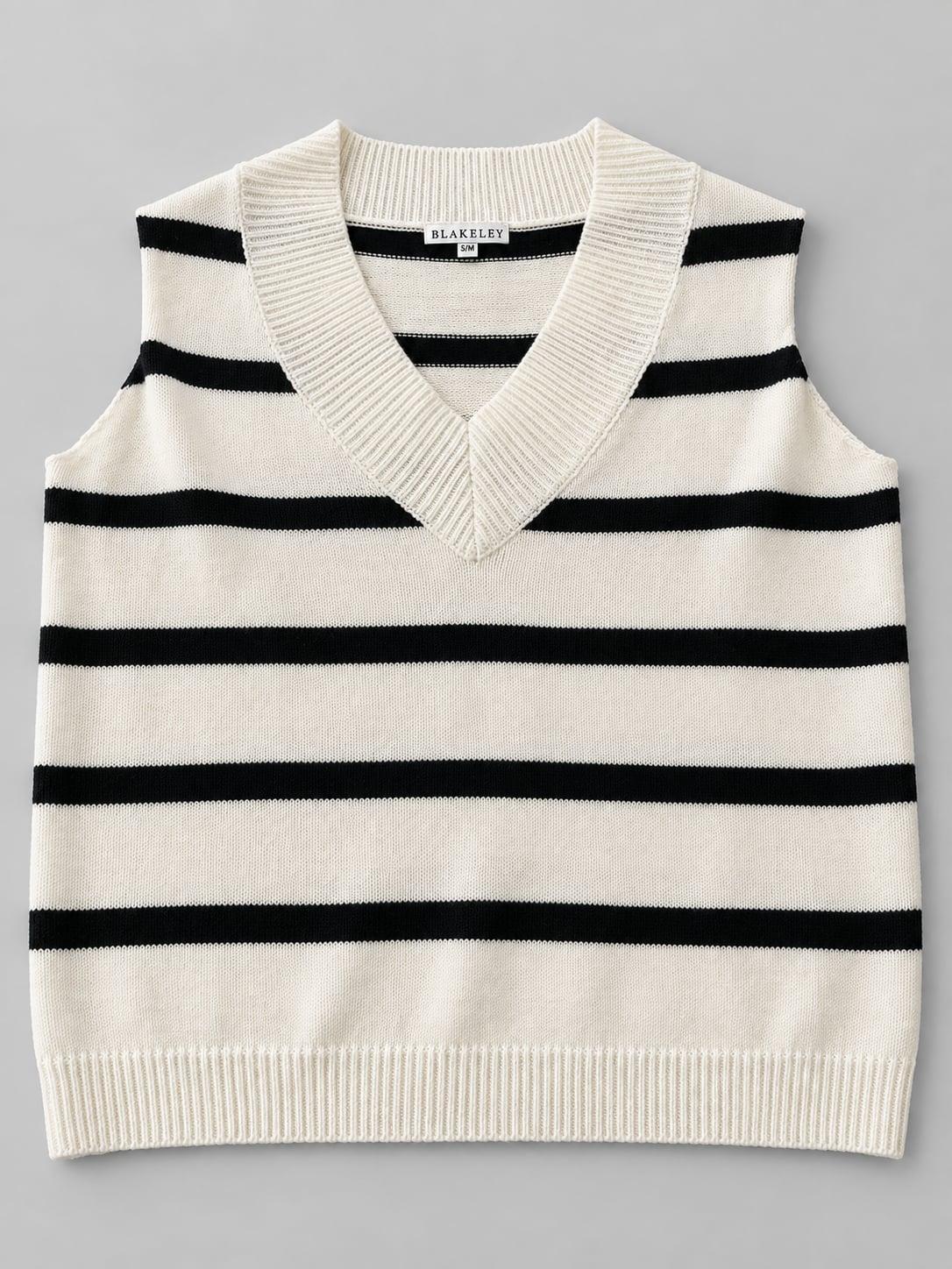 Blakeley Sweater Vest Size S/M Black White Stripe V-Neck (n1) 2