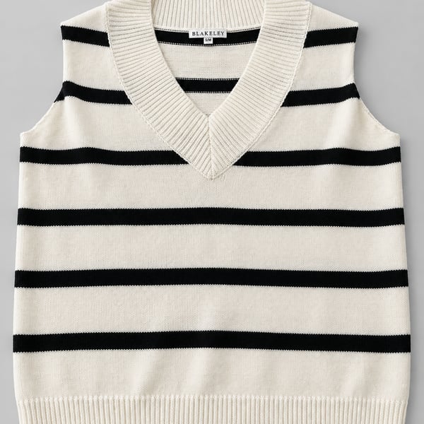 Blakeley Sweater Vest Size S/M Black White Stripe V-Neck (n1) 