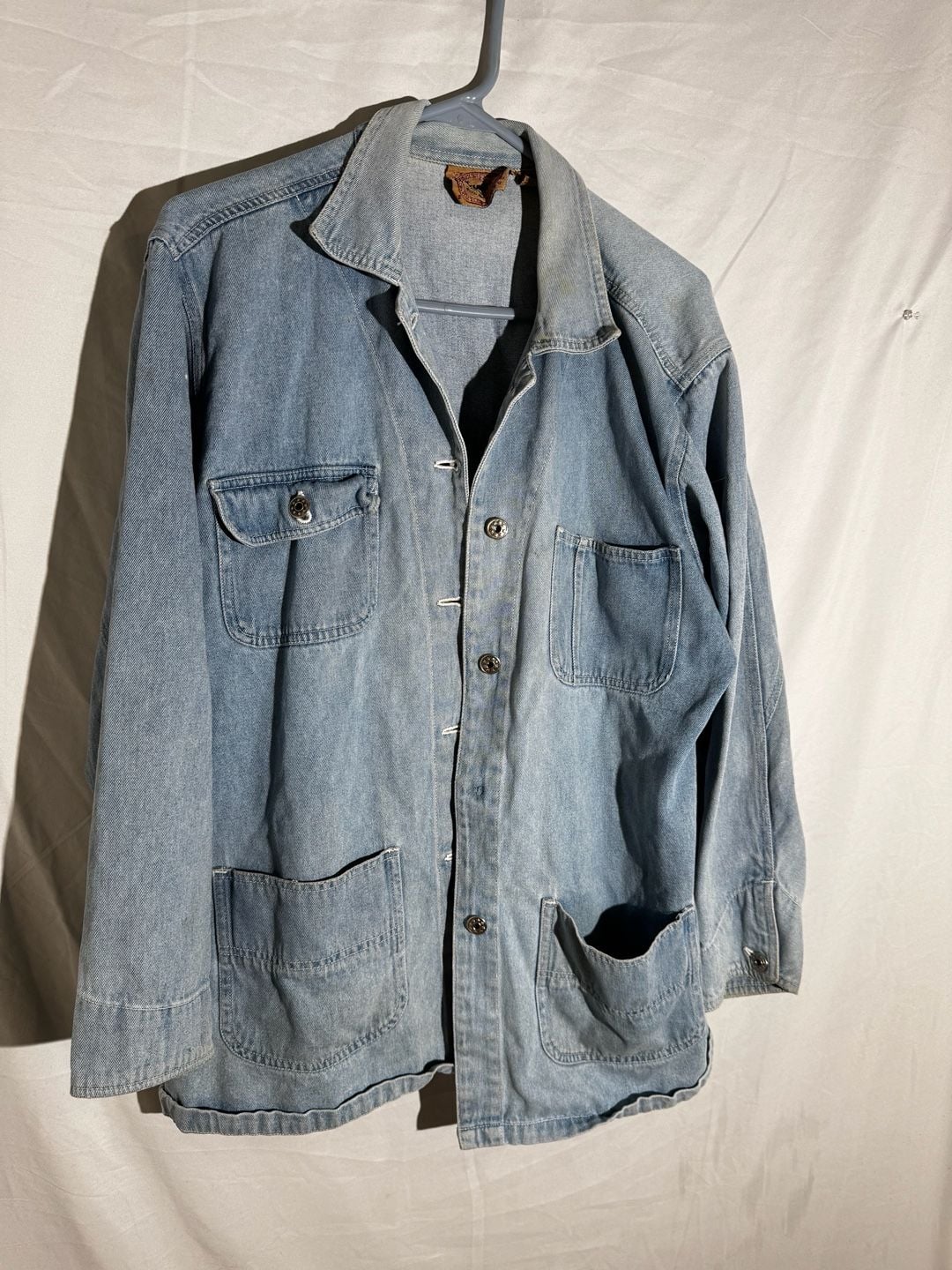 Ignite Mens Jacket Denim Chore Coat Cotton Pockets Light Blue Large 2