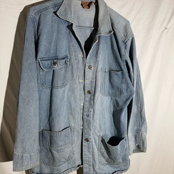 Ignite Mens Jacket Denim Chore Coat Cotton Pockets Light Blue Large