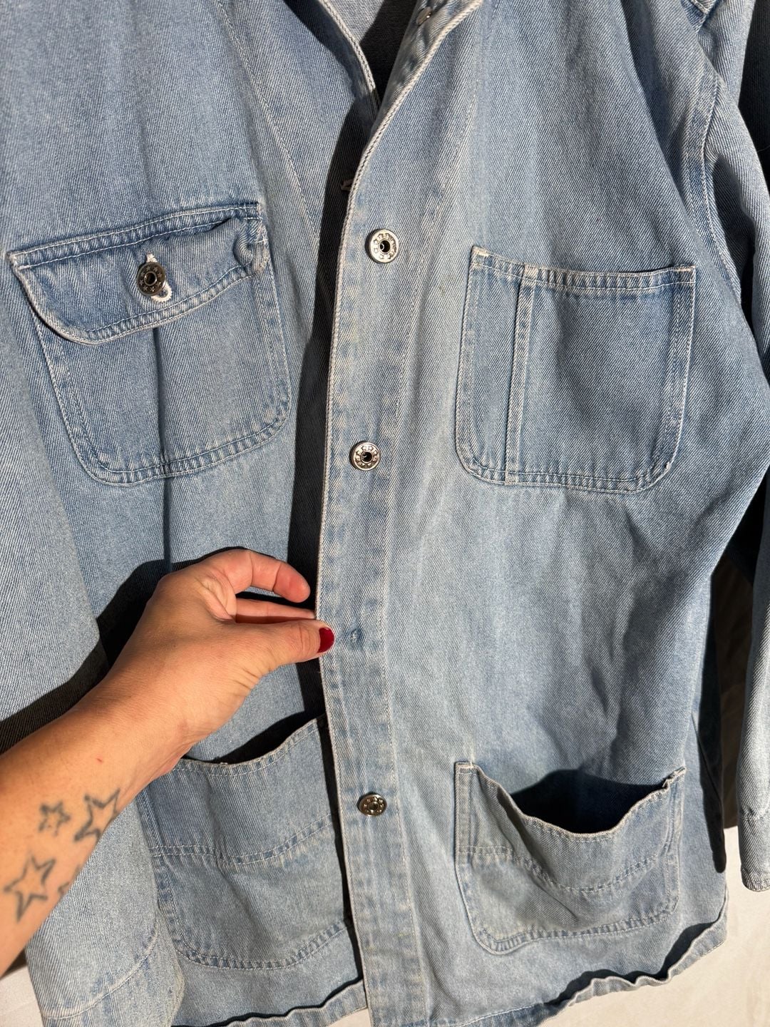 Ignite Mens Jacket Denim Chore Coat Cotton Pockets Light Blue Large 8