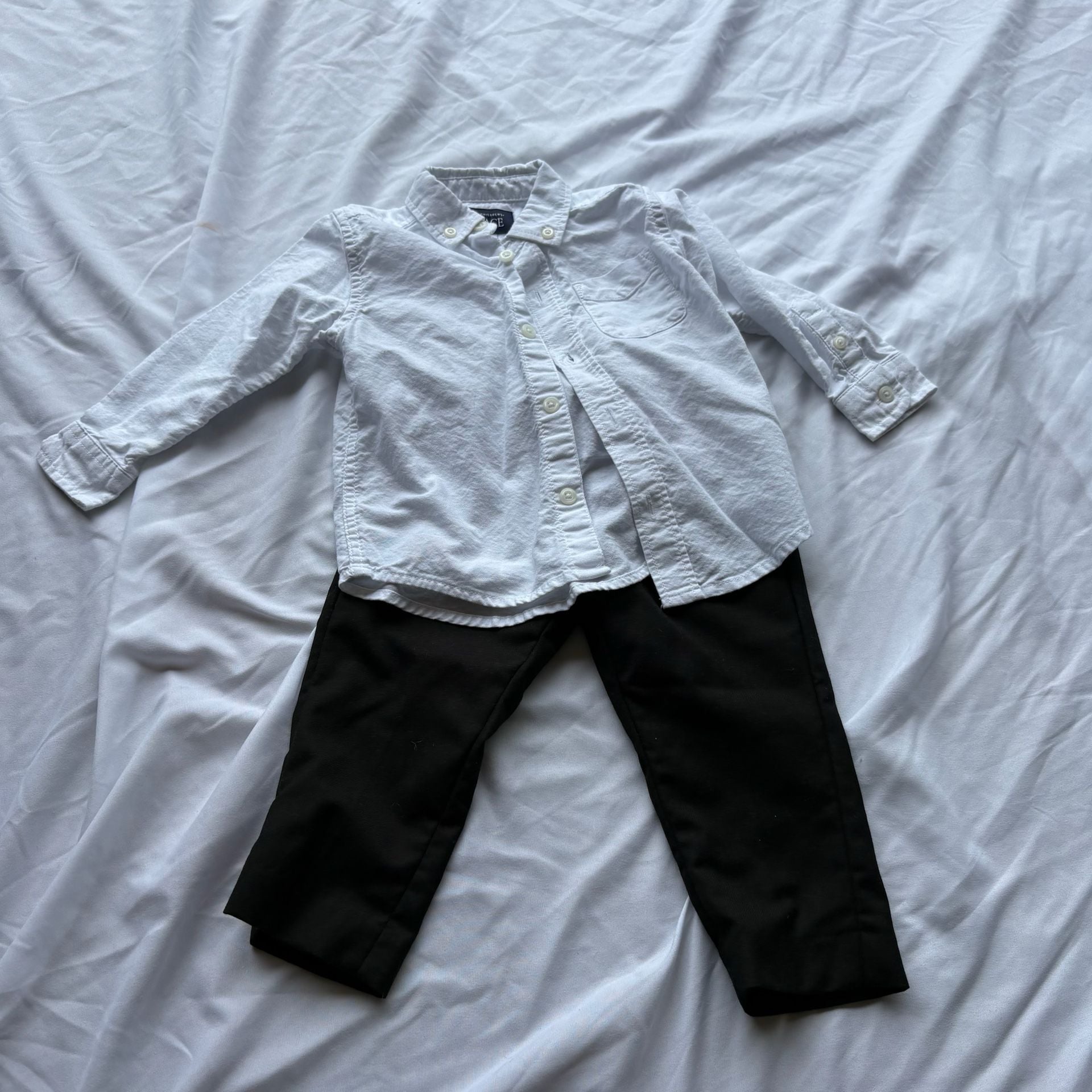 The Children's Place White Button Down Shirt and Black Pants Set 18M 1
