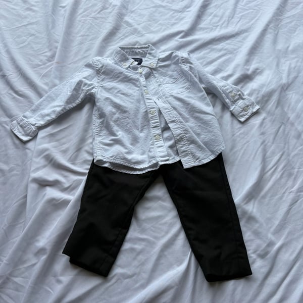 The Children's Place White Button Down Shirt and Black Pants Set 18M