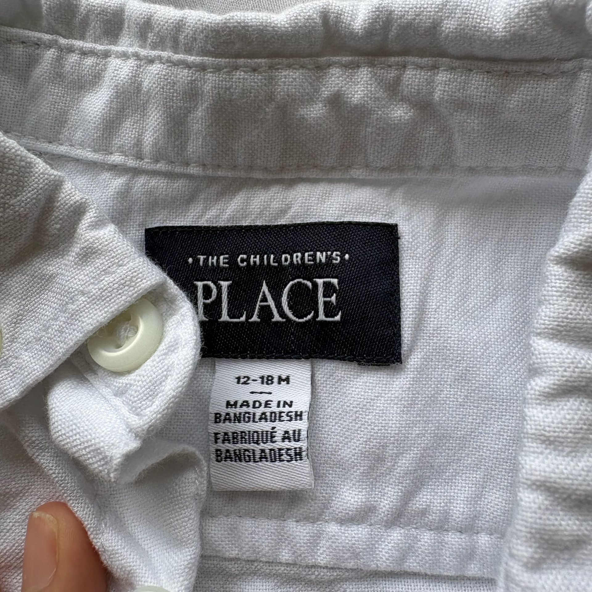 The Children's Place White Button Down Shirt and Black Pants Set 18M 7