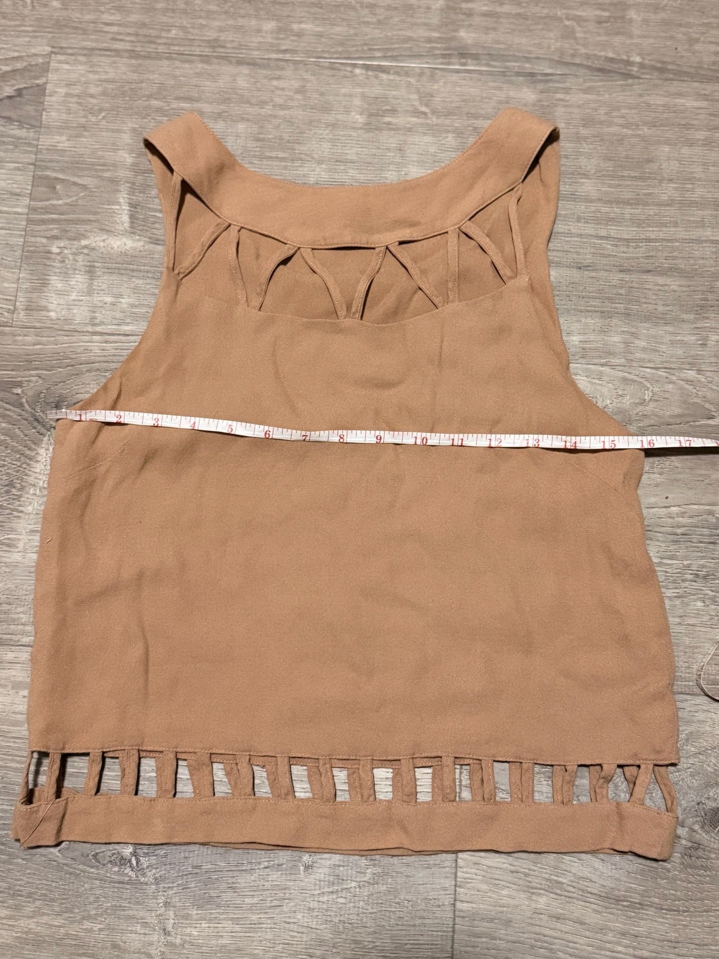 Farm Rio Cut Out Tank Top Size Small Brown Linen Blend Summer Boho Crop Top 4