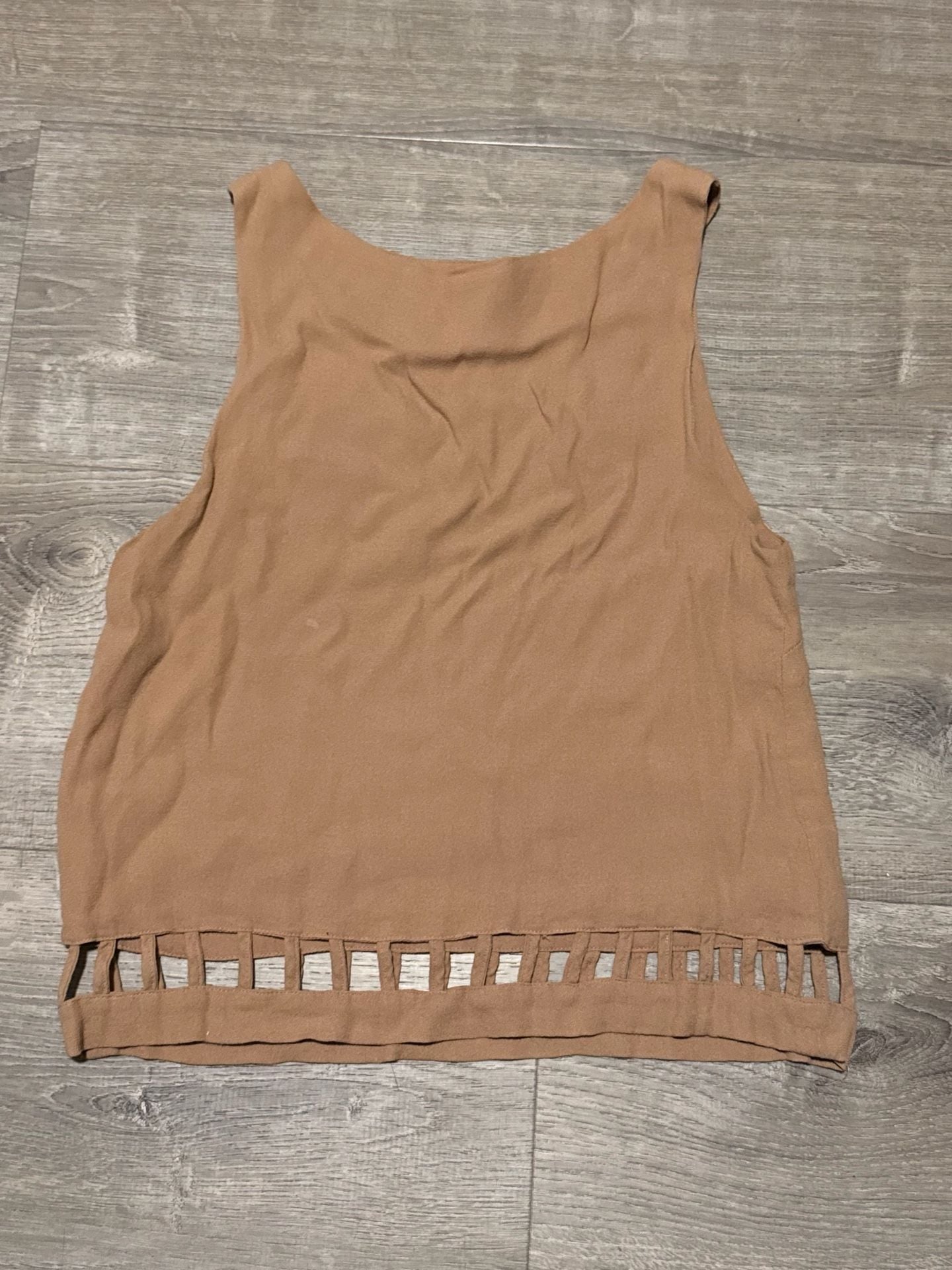 Farm Rio Cut Out Tank Top Size Small Brown Linen Blend Summer Boho Crop Top 5