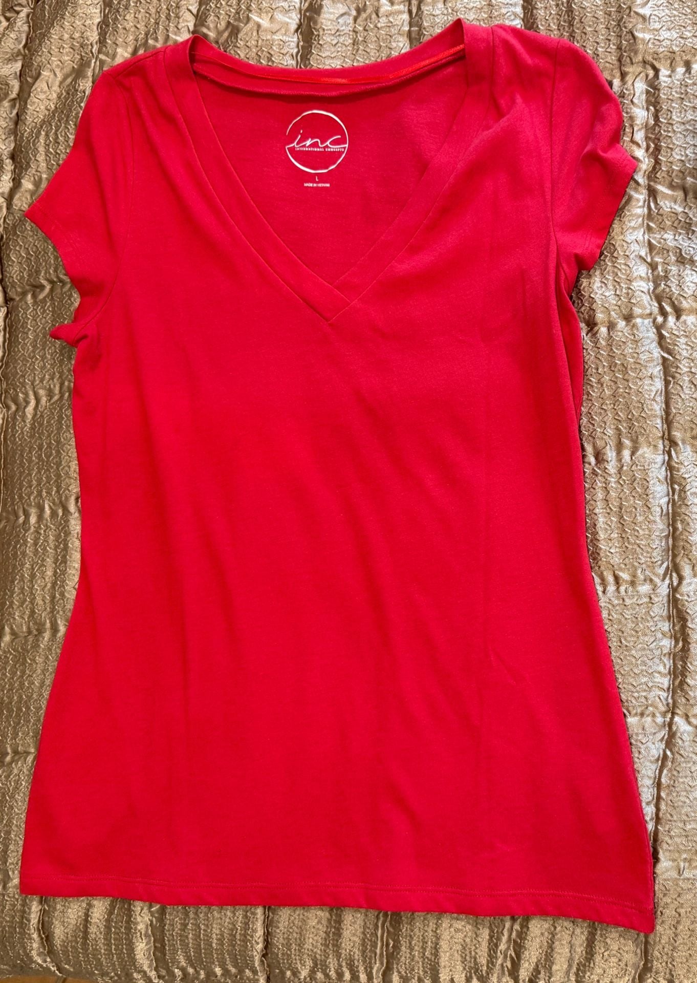 inc International Concepts V-Neck Short Sleeve Tee Size L Red 9