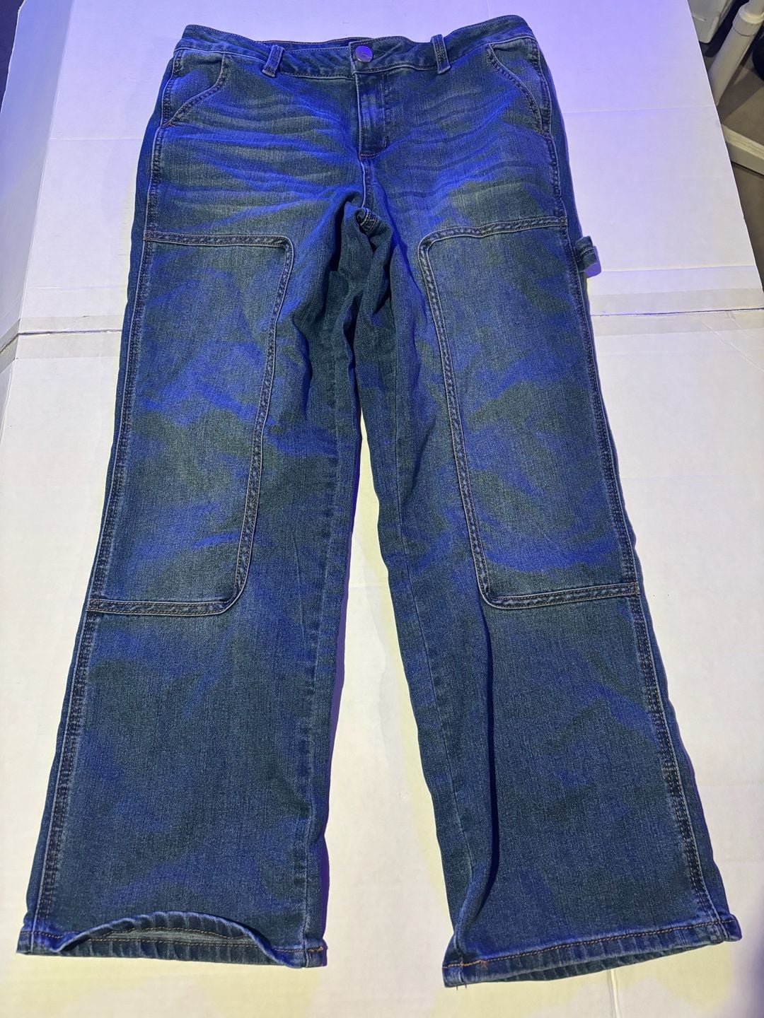 1822 Denim Carpenter Jeans Size 10 Blue Distressed Wide Leg Workwear 2