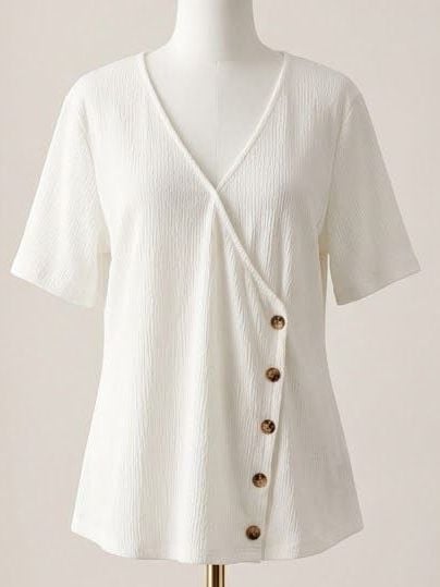 Bloomchic White V-Neck Short Sleeve Button Front Wrap Top Size 10 Medium 2