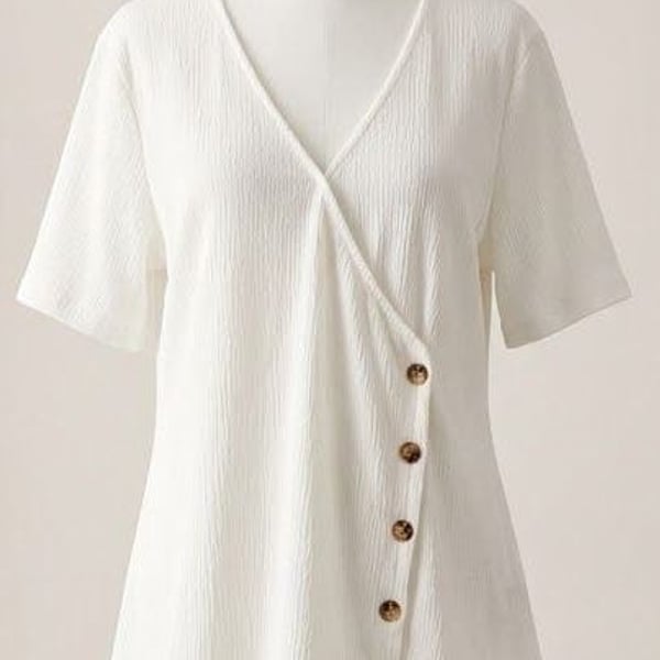 Bloomchic White V-Neck Short Sleeve Button Front Wrap Top Size 10 Medium