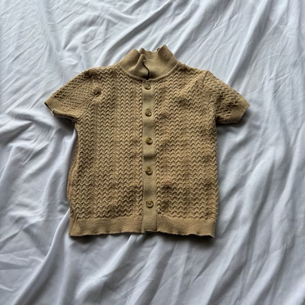 Perry Ellis Short-Sleeved Cardigan Size 24M Tan Knit Sweater Top