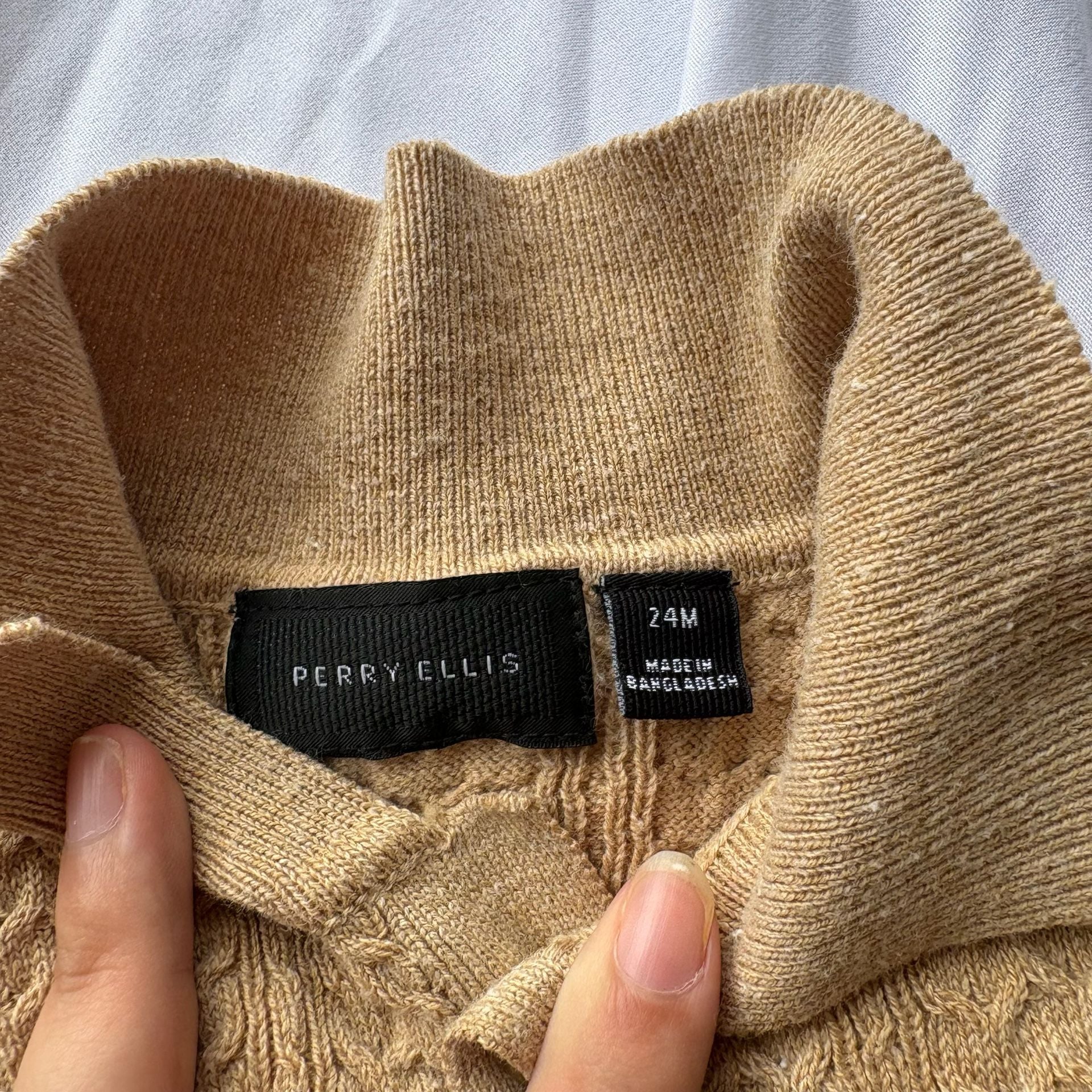 Perry Ellis Short-Sleeved Cardigan Size 24M Tan Knit Sweater Top 3