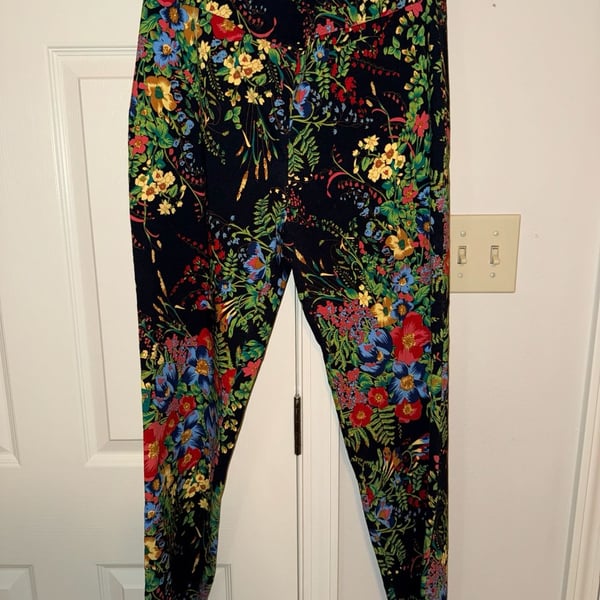 Joseph Ribkoff In Bloom Black Floral Print Pull On Ankle Pants Size 14