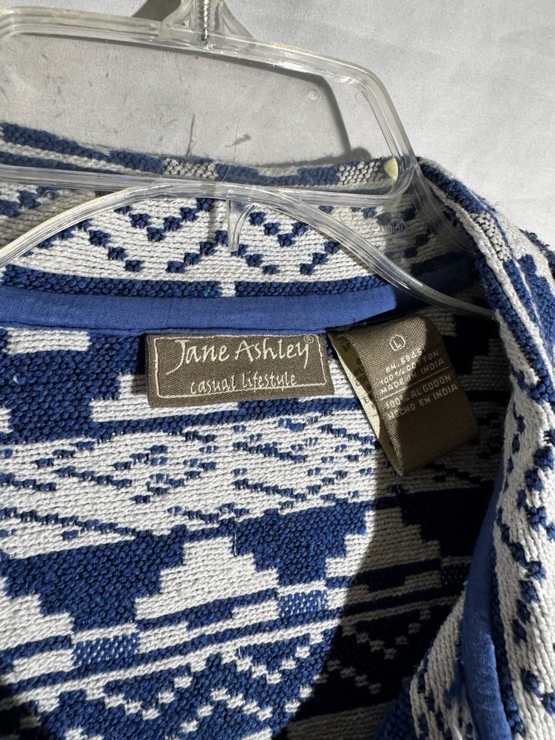 Jane Ashley Womens Jacket Tapestry Aztec Cotton Button Blue White Large 4