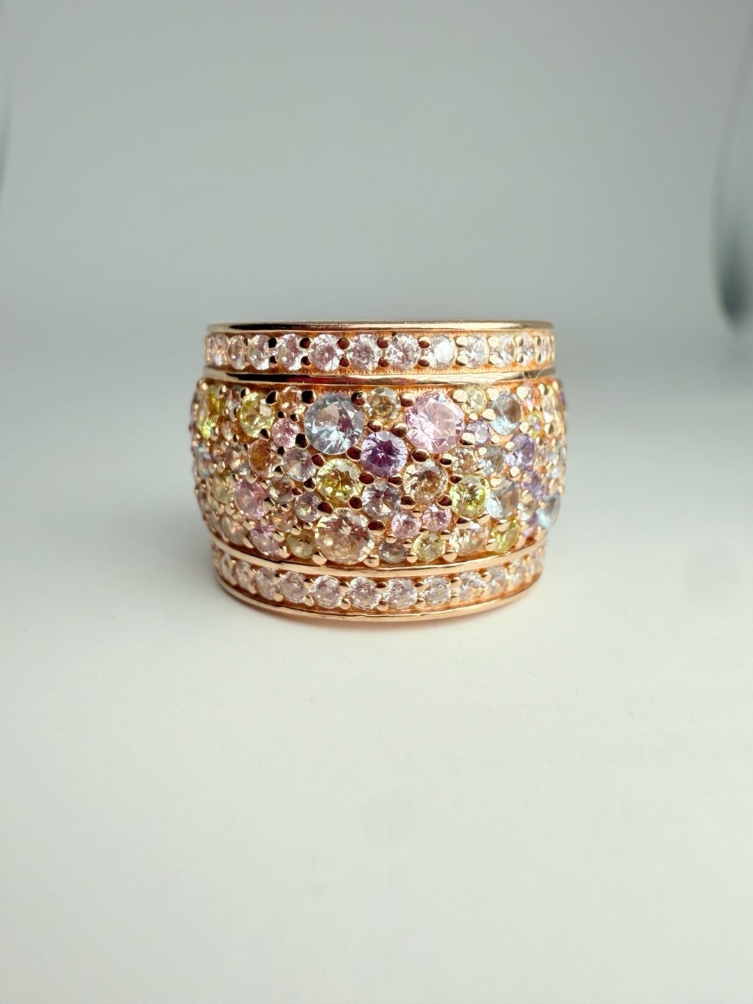 925 Sterling Silver Multi Color Topaz Encrusted Shiny Band Ring Sz 8 RG16329 2