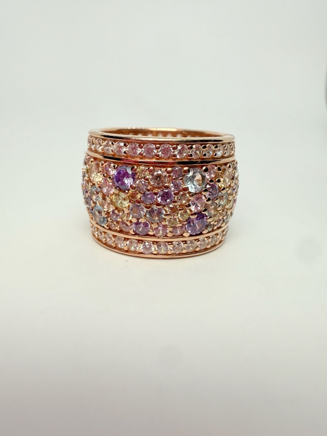 925 Sterling Silver Multi Color Topaz Encrusted Shiny Band Ring Sz 8 RG16329 3