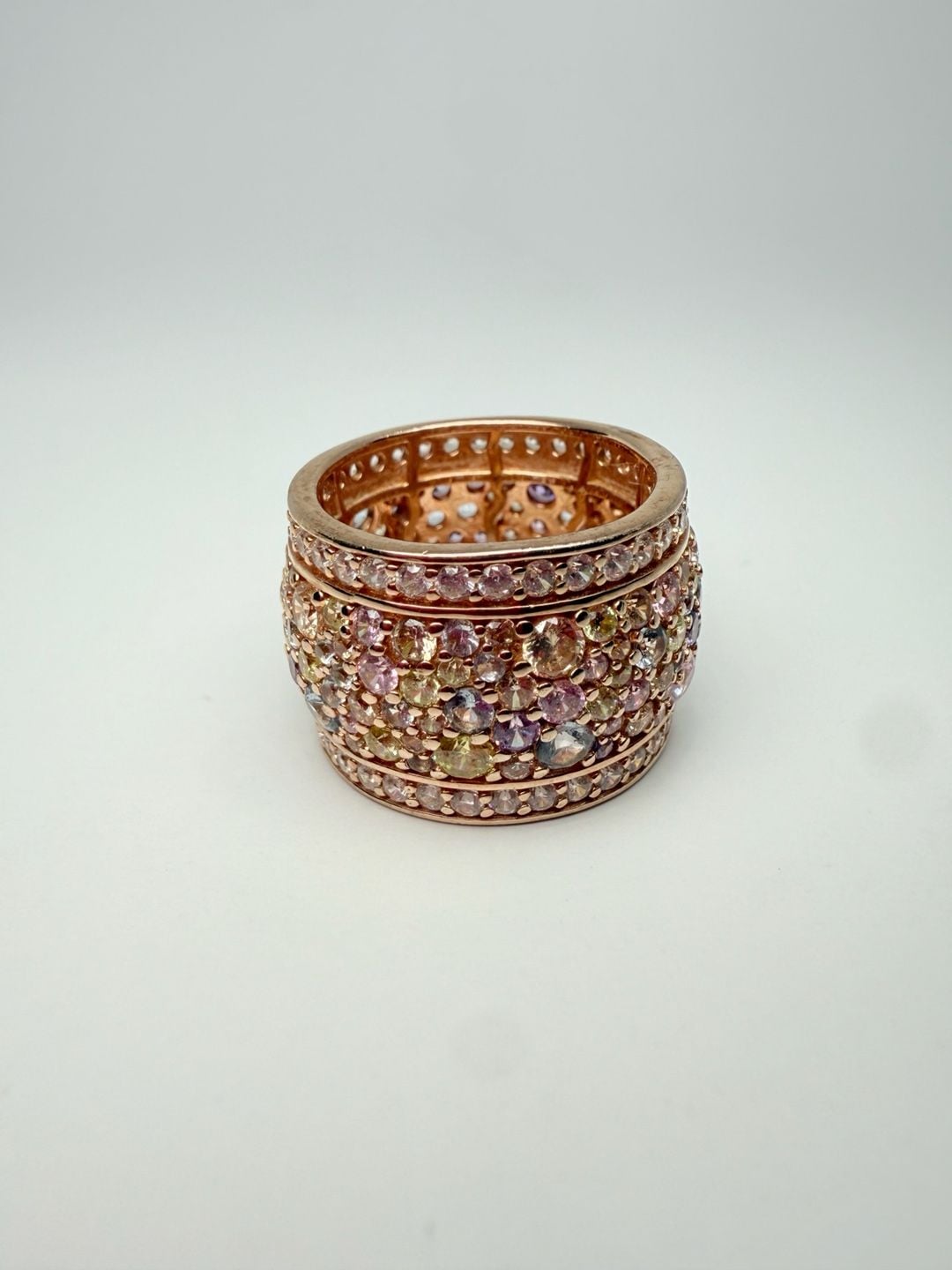 925 Sterling Silver Multi Color Topaz Encrusted Shiny Band Ring Sz 8 RG16329 5