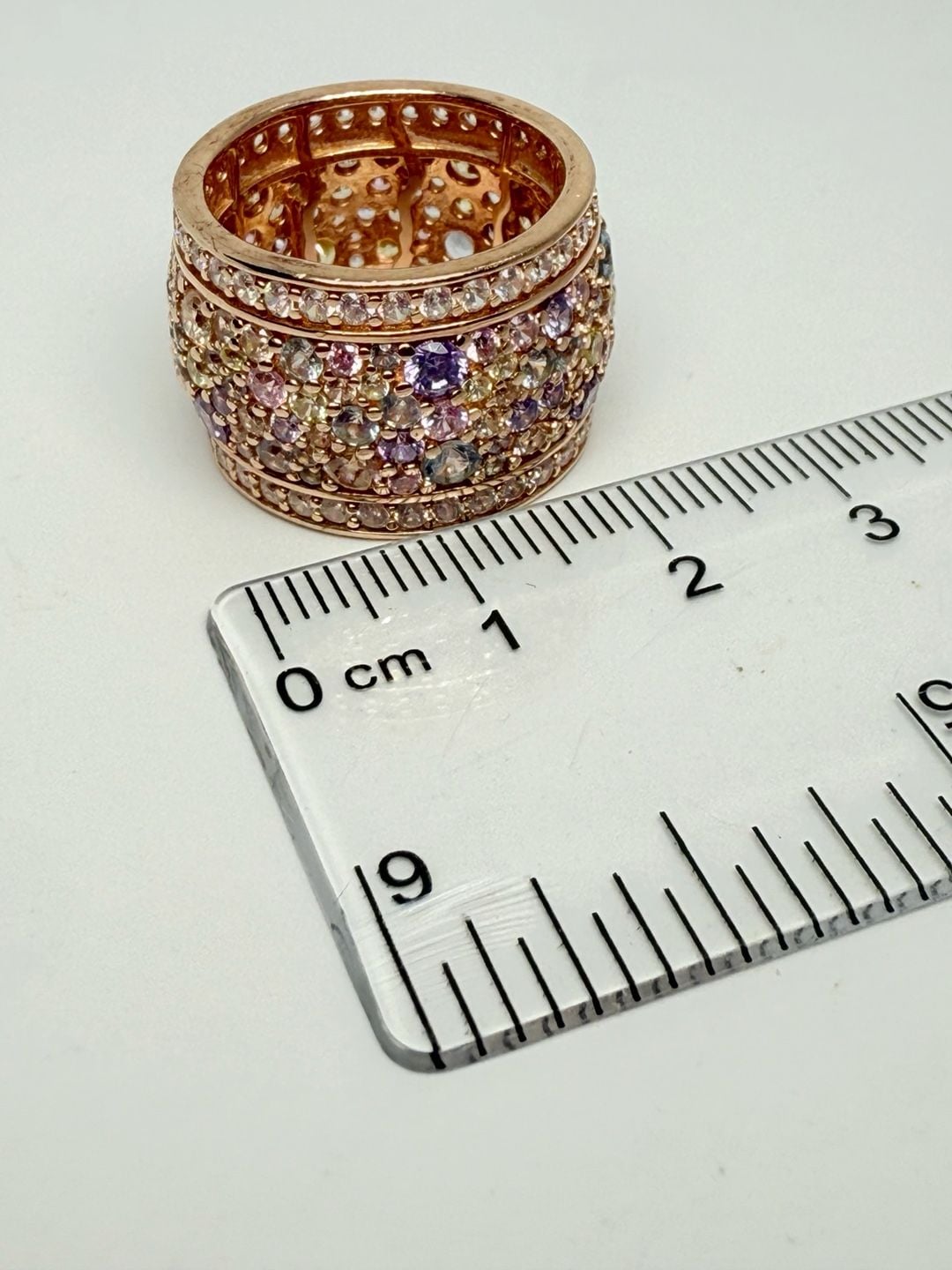 925 Sterling Silver Multi Color Topaz Encrusted Shiny Band Ring Sz 8 RG16329 8