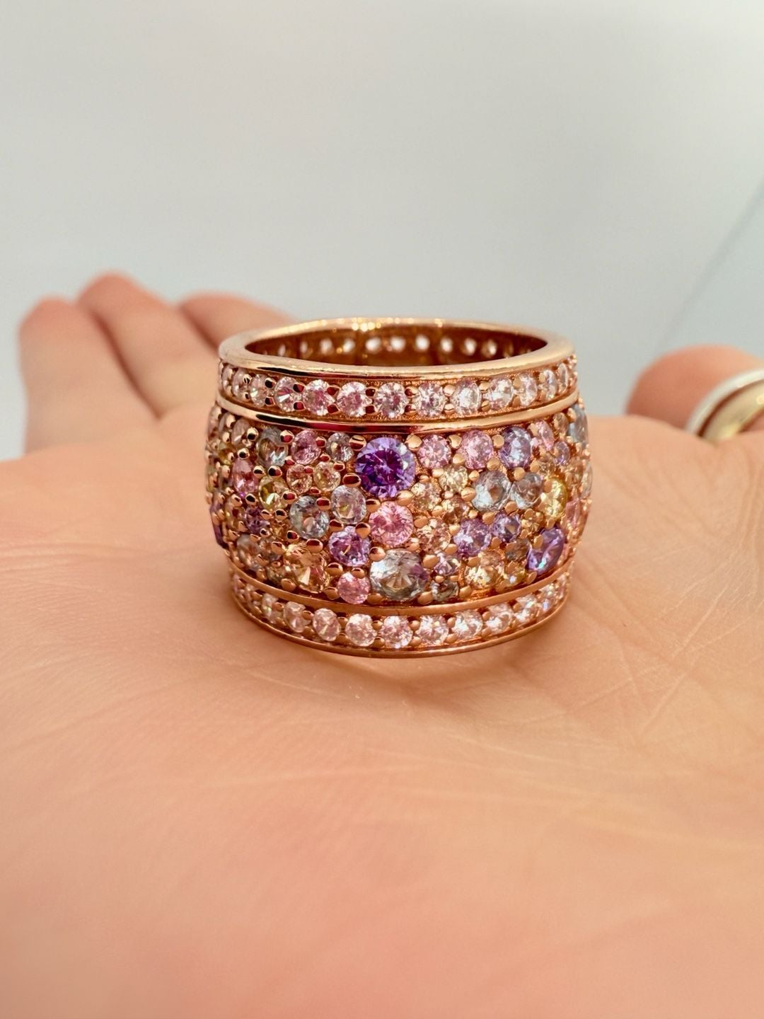 925 Sterling Silver Multi Color Topaz Encrusted Shiny Band Ring Sz 8 RG16329 10