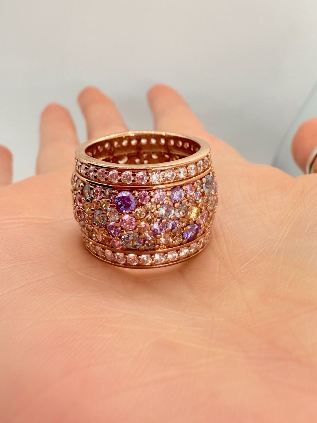 925 Sterling Silver Multi Color Topaz Encrusted Shiny Band Ring Sz 8 RG16329 11